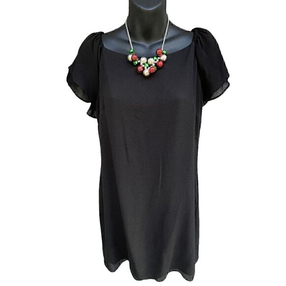 Betsey Johnson Black Sheath Flutter Short Sleeve Knee Length Dress Women’s 6 - Picture 2 of 15